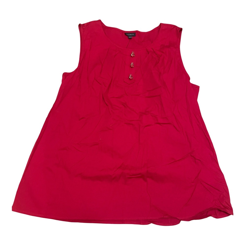 Talbots Women's 16 Tomato Red Sleeveless Shell Top Bee Bug Buttons NWT Layering